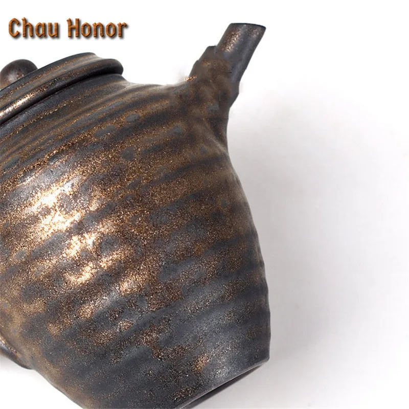 180ml Retro Japanese Style Ceramic Teapot Handmade Sprinkle Gold Glaze Small Master Pots Kung Fu Tea Single Pots Gift Packaging