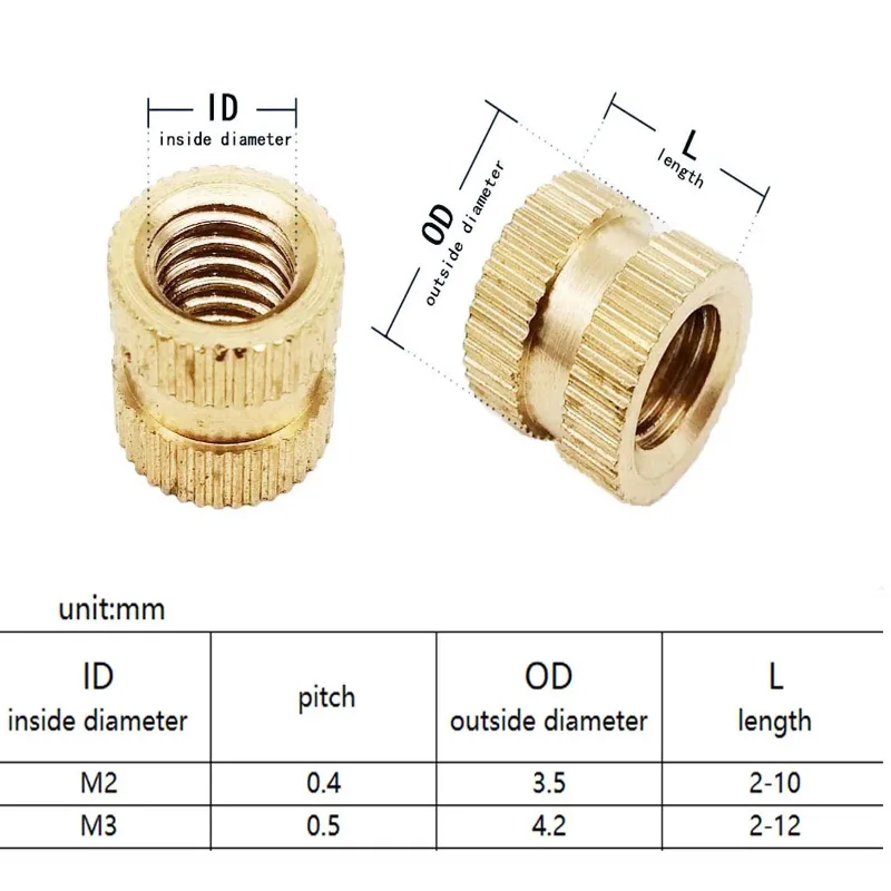 insert nut 400pcs Injection Molding Knurl Insert Nut Embedded Nutsert Assortment Kit Set 10 Mix Size M2 M3 Solid Brass Copper