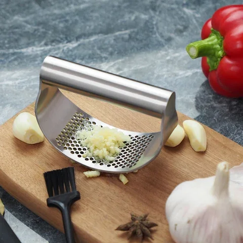 

100% Stainless Steel Garlic Press Rocker, Garlic Rocker Crusher Garlic Chopper Mincer Press, Kitchen Garlic Masher