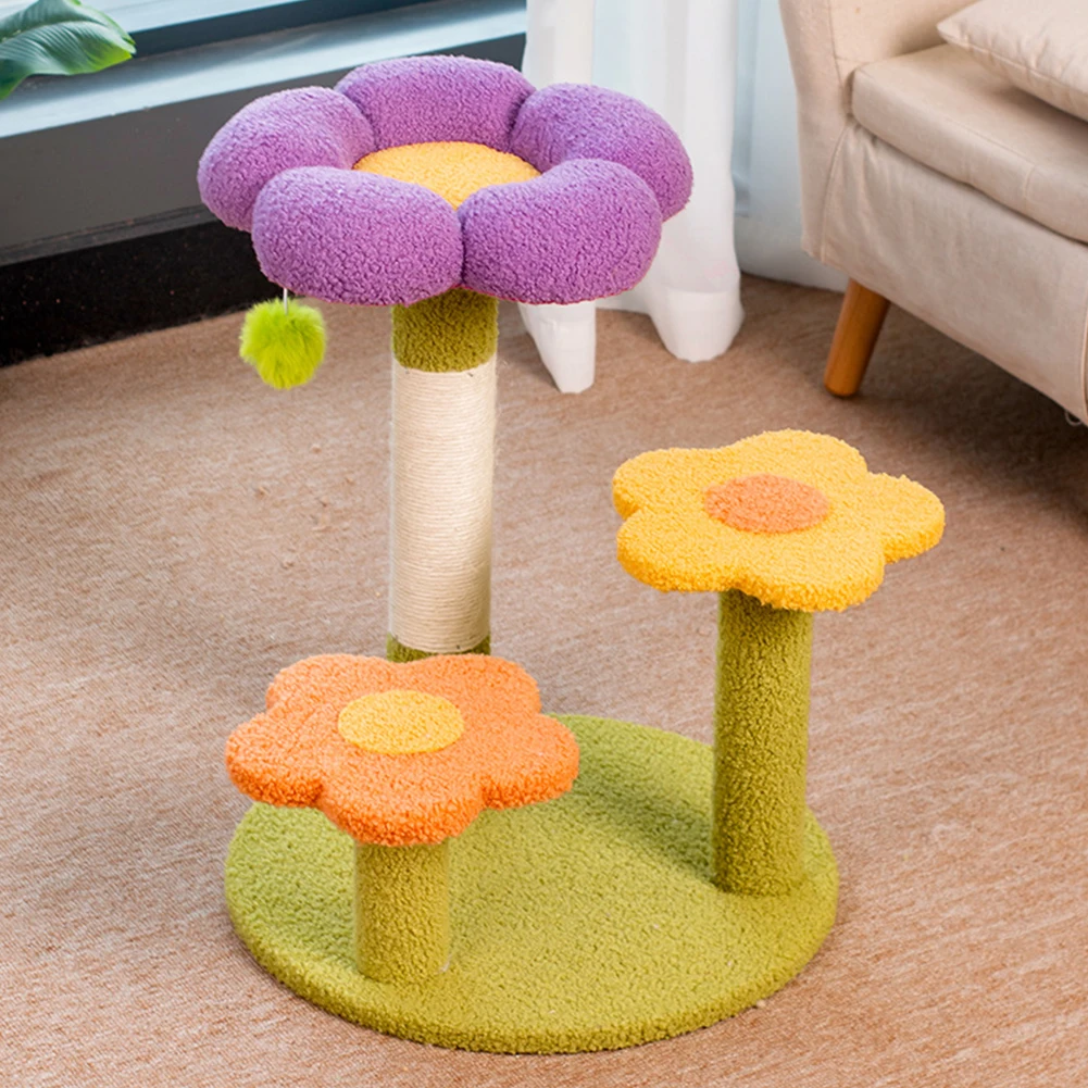 Flower Cat Tree Tower Cat Climbing Frame Multi-Function Cute Cat Tree 3 Layer Small Cat Tower for Playtime and Relaxation