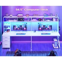 Corner Computer Desk Convertible 94.5 Gaming Desk with Storage Drawers Hutch and Pegboard L Shaped Office Desk with Power Outle 3