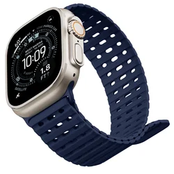 Premium Magnetic Silicone Strap for Smartwatches - Breathable Design, 49mm to 44mm Adjustable Bracelet (Midnight Blue)