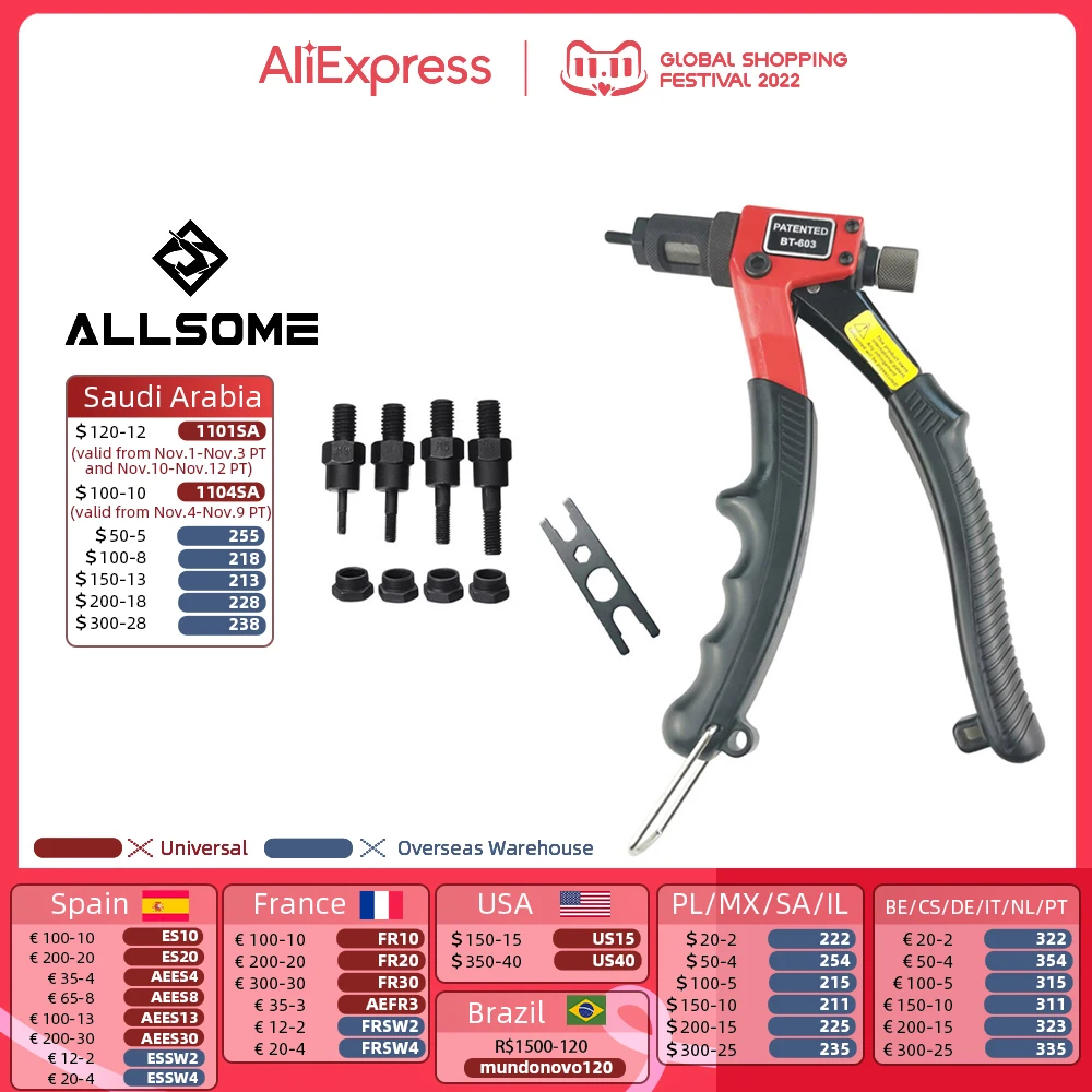 Allsome Bt-603 Manual Riveter Gun Hand Rivet Tool Kit Rivet Nut Setting  Tool Nut Setter M3/m4/m5/m6 - Riveter Guns - AliExpress