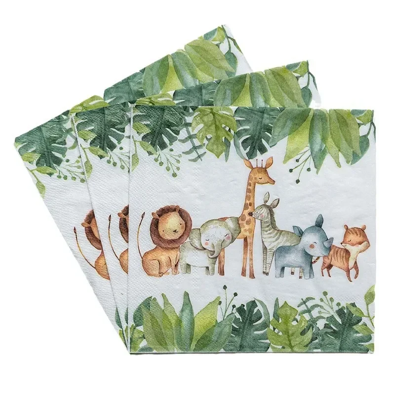 20pcs/Pac 33cm 2-Ply Animal Print Napkin Facial Tissue Handkerchief Paper Birthday Party Paper Towel Restaurant Decoration