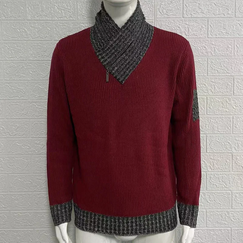 Pulover bărbați 2023 toamnă/iarnă guler înalt mânecă lungă croială slim fit tricotată top pulover mare pentru bărbați584_voghion.com