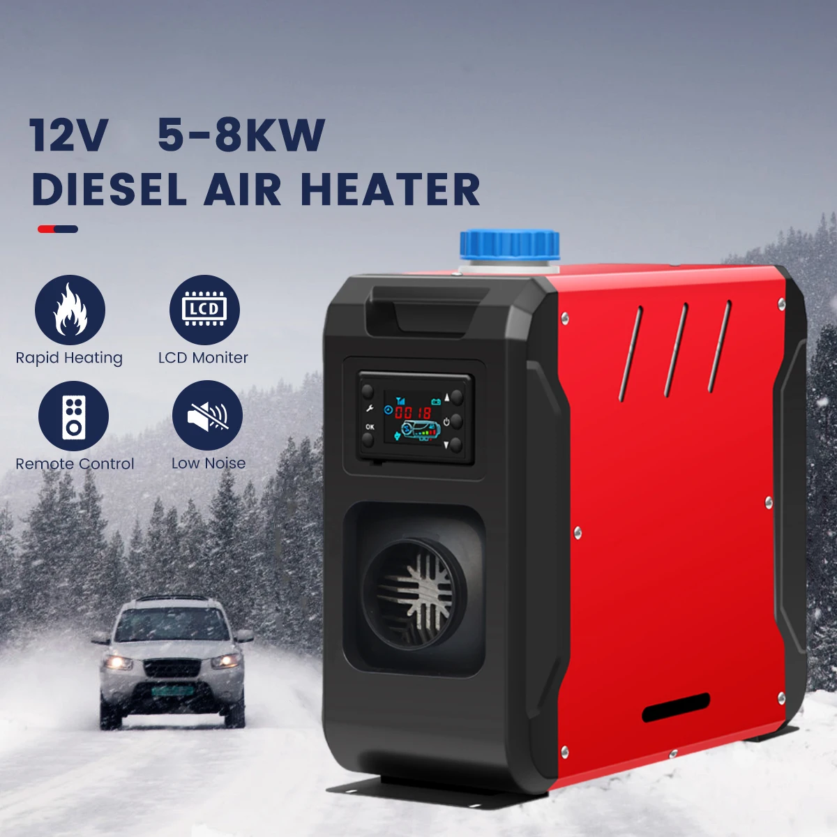 Diesel Air Heater All in One, 8KW Diesel Heater 12V, Fast Heating, Diesel  Parking Heater with Black LCD & Remote Control for RV Truck, Boat, Bus