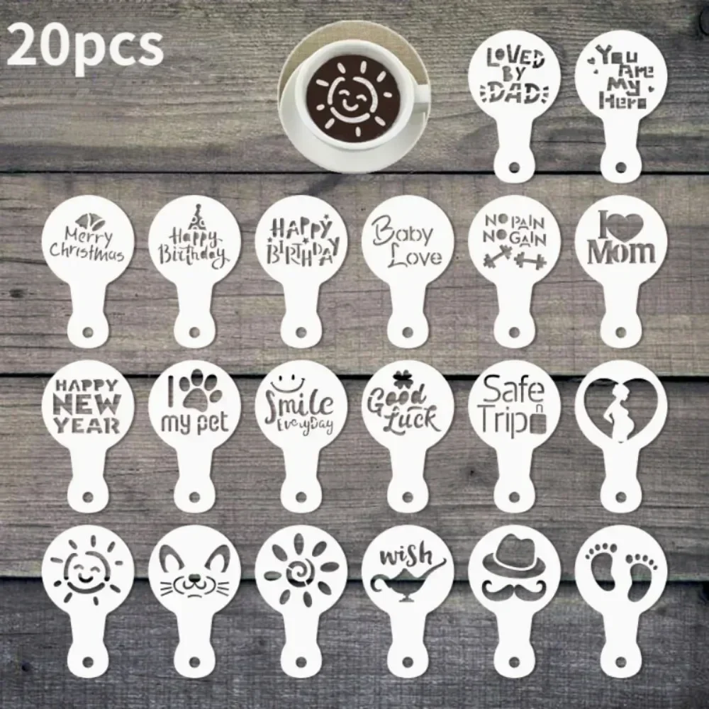 Cappuccino Mold 20pcs Coffee Stencils DIY Fancy Printing Foam Spray Cake Drawing Tool