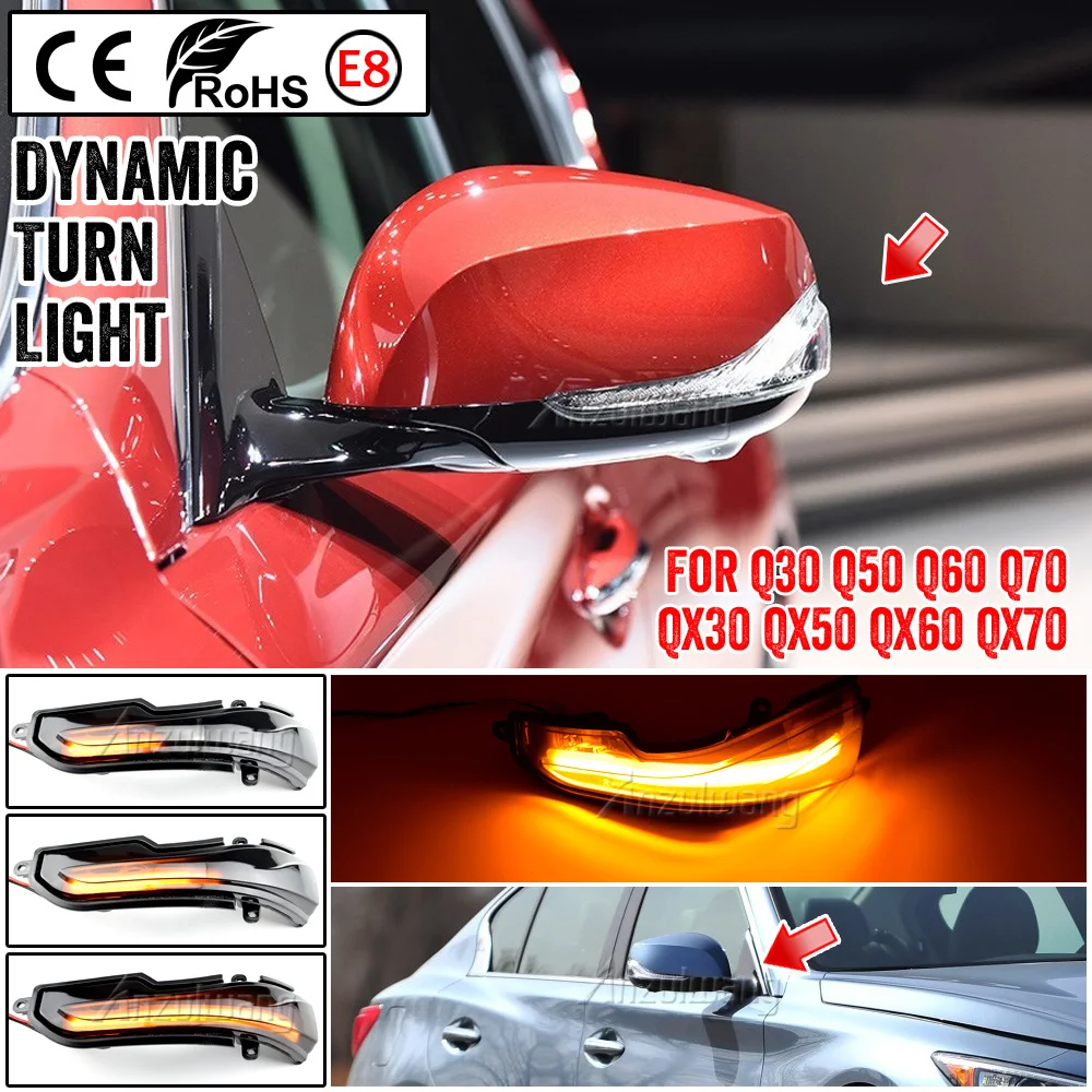

LED Dynamic Turn Signal Light For Infiniti Q30 Q50 Q60 Q70 QX50 QX60 QX70 Side Mirror Sequential Indicator Blinker Lamp