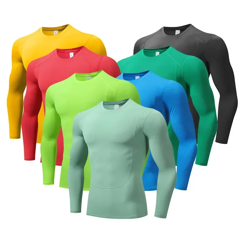 Gym Fitness Men's Sports Tops Running T-Shirts Quick Dry Long Sleeve Tights Basketball Bottom Shirts Running Fitness Clothing