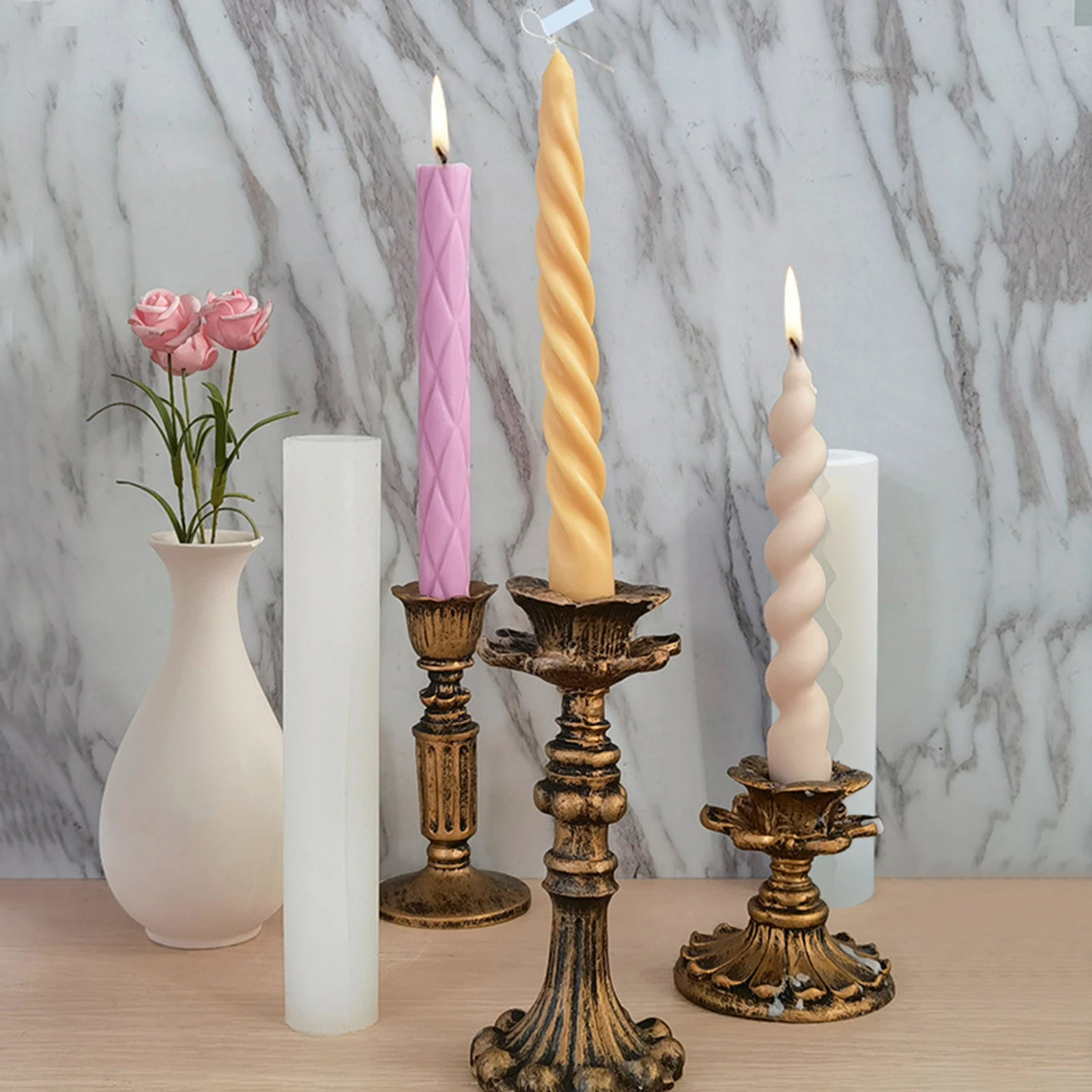 Nordic Taper Candle Mold Long Spiral Church Light Twisted Wax Crafts Mould