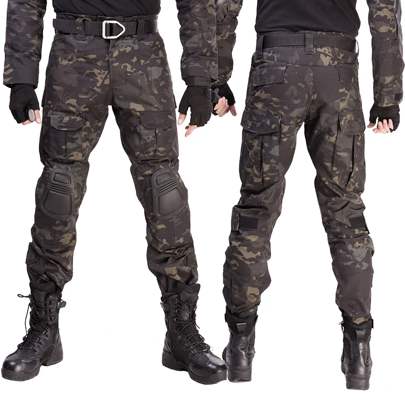 Tactical Suits Camo Uniform Clothes Outdoor Men Clothes Wear resistant Airsoft Hunting Suit Combat Shirt + Cargo Pants+4 Pads 5
