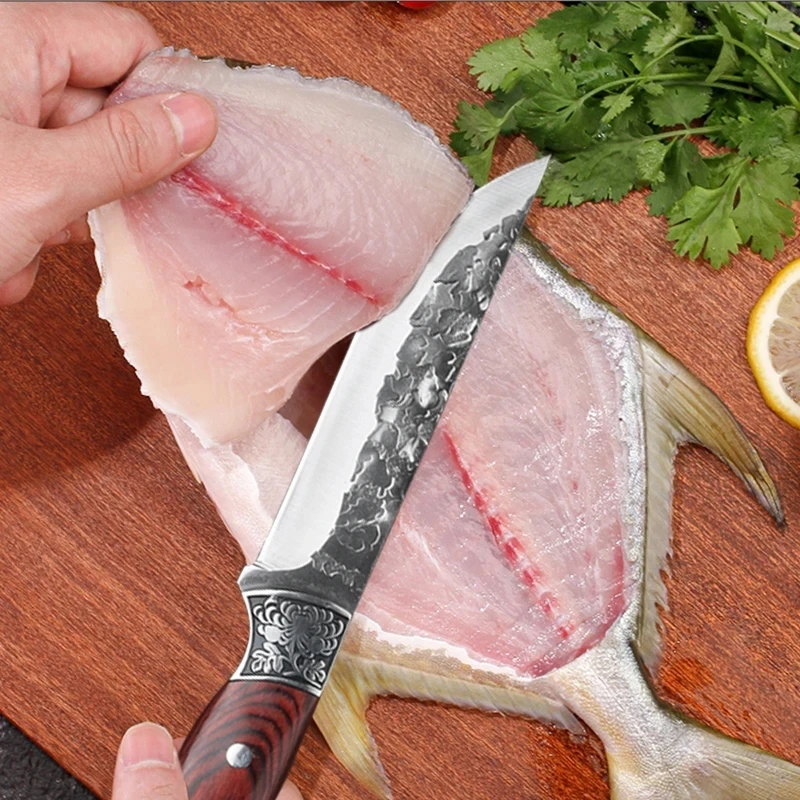 Meat Cleaver Kitchen Knife Forged Kitchen Cleaver Knife High Carbon Steel Viking Meat Fish Fruit Knife Cutlery Set Professional Butcher Chef Boning Knives
