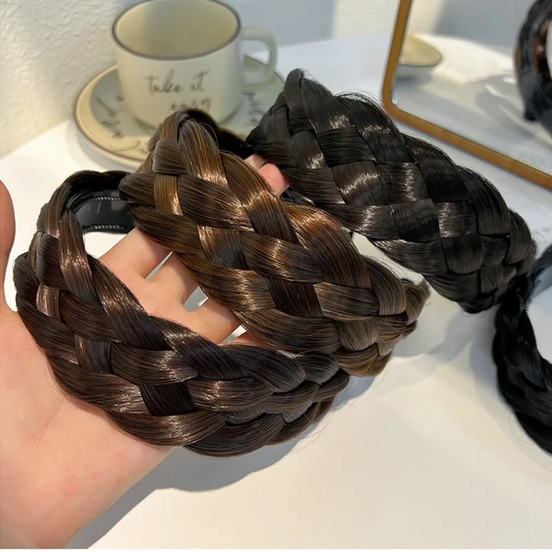 Damen Synthetische Perücke mit geflochtenen Haarbändern, modische Zöpfe, Haar-Accessoires, Bohemian Natur-Stirnband, dehnbar für Partys – Detail 5