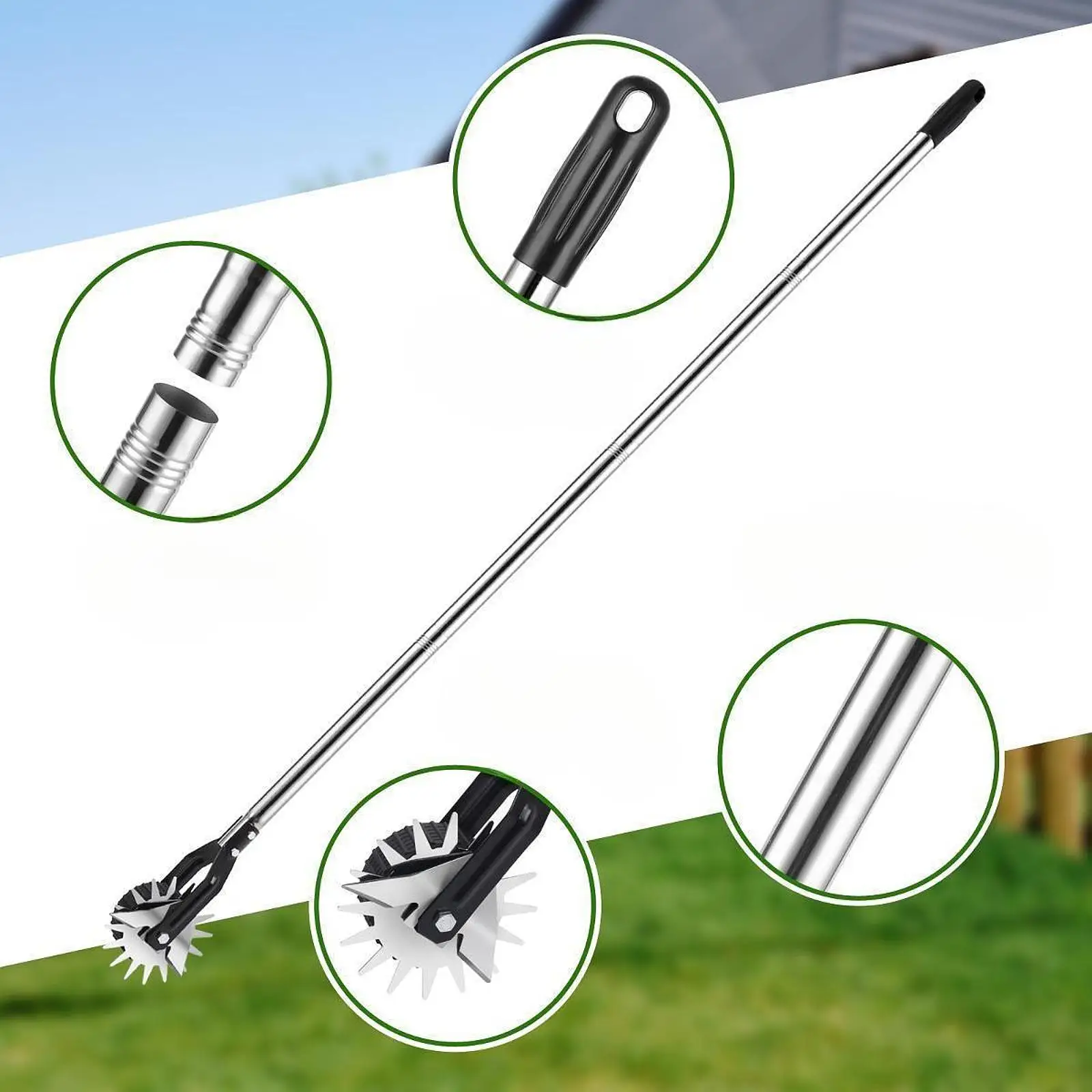 Grass Edger 3 Sections Rod Garden Wheel Rotary Edger Manual Lawn Edger for Backyard Outdoor Landscaping Flower Beds Farmhouse 5