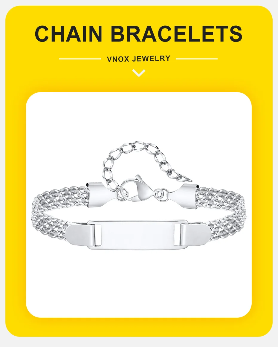 Vnox Armbänder mit individuellem Namen und Datum für Neugeborene, verstellbares Armband mit Edelstahl-Mesh-Kette, personalisiertes Baby-Tauf-Geschenk – Detail 1