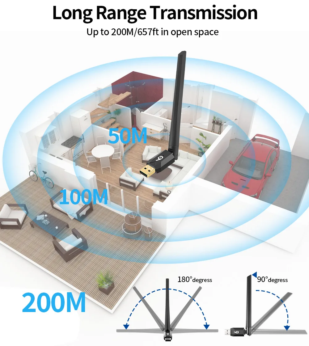 200M Bluetooth 6.0 Adapter USB Bluetooth5.4 for PC Dongle Adaptador Wireless Mouse Keyborad Music Audio Receiver USB Transmitter