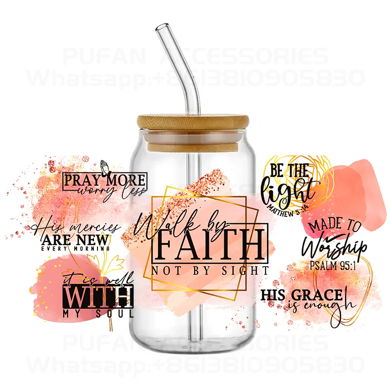 Custom Designs Printed 3D UV DTF Transfers Stickers 16oz Cup Wrap For DIY Glass