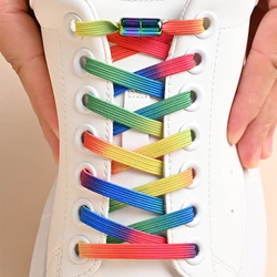 Colorful Elastic No-Tie Shoelaces with Pearl Buckle (Colorful Rainbow)