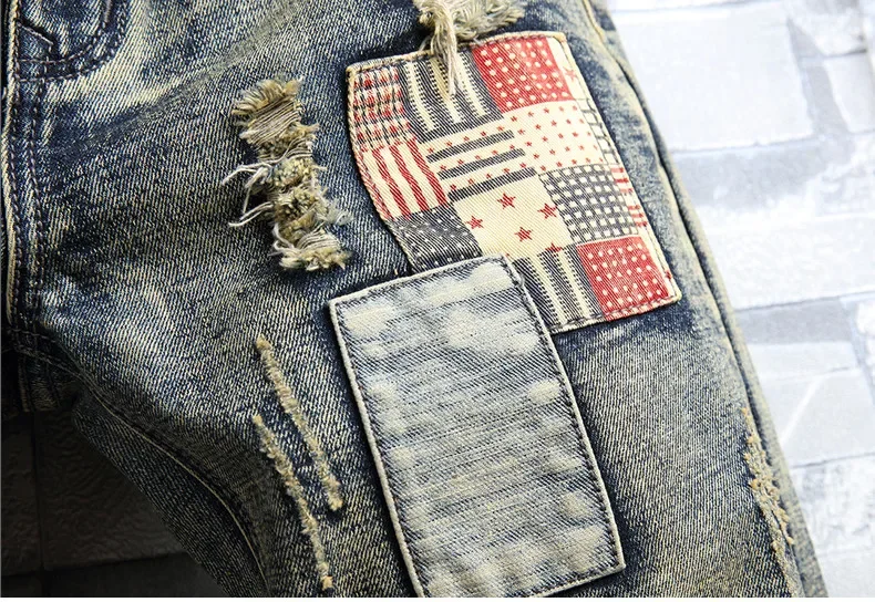 High Quality Men's Summer Holes Denim Shorts Jeans Men Straight Retro Shorts Jeans Men Knee Length Cowboy Size 40