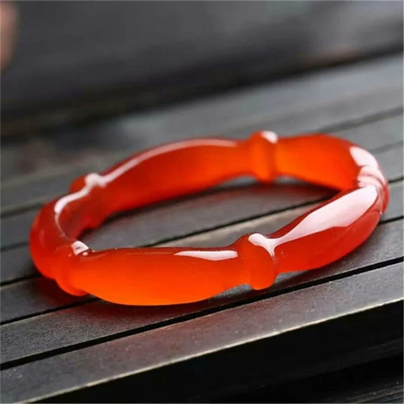 Natural Red Chalcedony Hand Carved Bamboo Bracelet Fashion Boutique Jewelry Men's and Women's High Bamboo Festival AgateBracelet