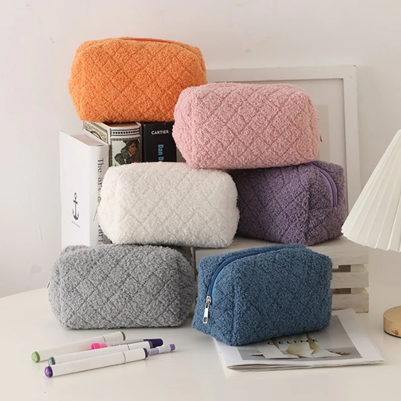 

Kawaii Simple Plush Travel Cosmetic Lipstick Storage Bag Women Makeup Organizer Handbags Purse Stationery Pencil Cases Pouch Bag
