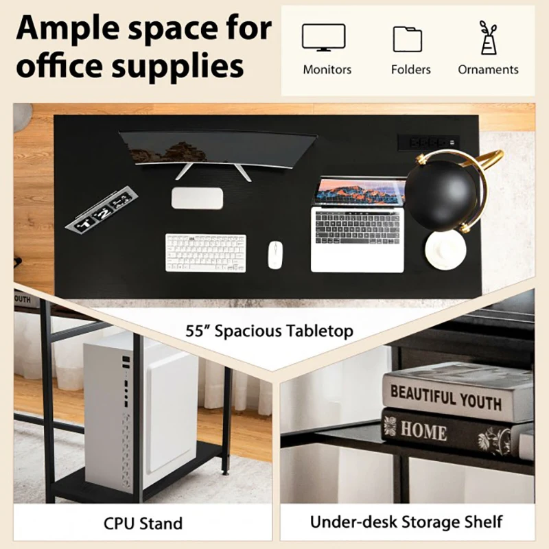 Description Picture 5 of item55 Inch Computer Desk with Power Outlets and USB Ports for Home and Office Computer Study Table