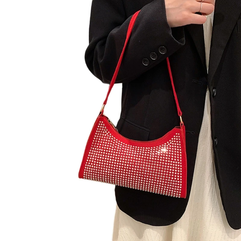 Sophisticated Diamond-studded Underarm Bag Fashionable Shoulder Purse for Women E74B