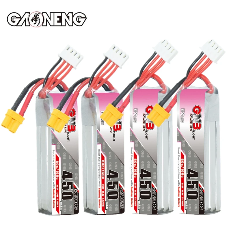 

Upgraded GNB 3S 11.4V 450mAh 80C/160C Lipo Battery For RC FPV Racing Drone Quadcopter Part 11.4V Battery With XT30 Plug