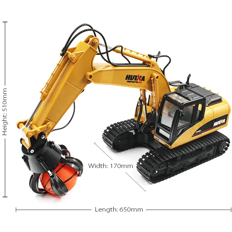 HUINA 571 2.4G RC Alloy Ball Grabber Truck 1/14 16CH RTR 680 Rotation Movable Stick Boom Claw LED Light Engineering Car Kids Toy 5