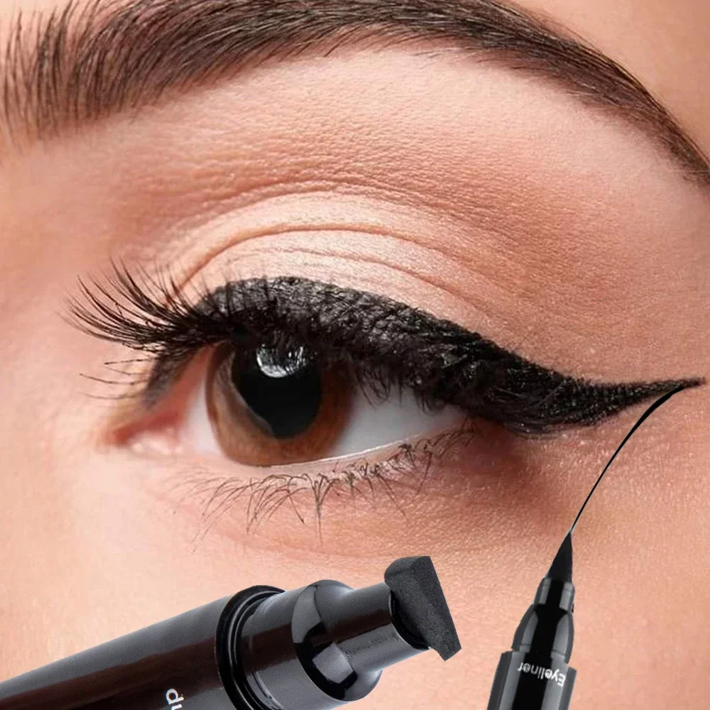 Seal Stamp Liquid Eyeliner Pen Waterproof Fast Dry Black Eye Liner Pencil with Eyeliner Cosmetic Double-ended Eyeliner Makeup