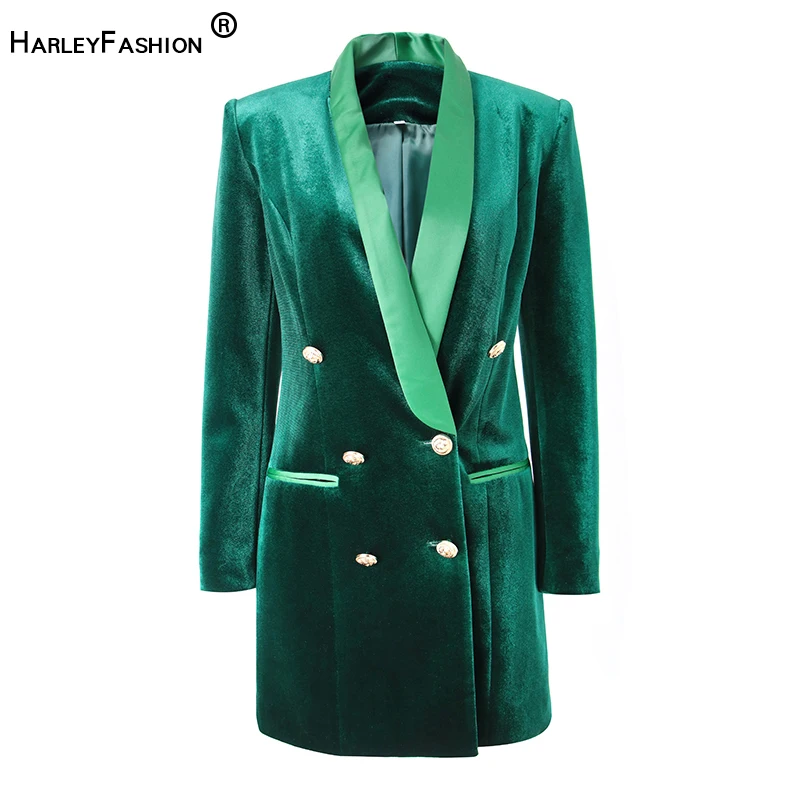 

Новейший дизайн, осенне-зимний винтажный атласный воротник с шалью, зеленый вельветовый Свободный Прямой уличный женский качественный Блейзер, платье