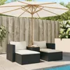 5 Piece Patio Sofa Set with Cushions Black Poly Rattan Acacia,PE Rattan, Powder-coated Steel, Garden Sofa Set 3