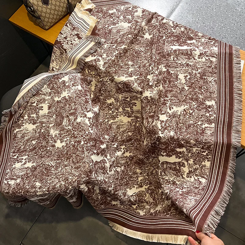 128*130cm Autumn Winter New Luxury Design Square Scarf Women Outdoor Keep Warm Thick Designer Soft Imitated Cashmere Scarf Lady