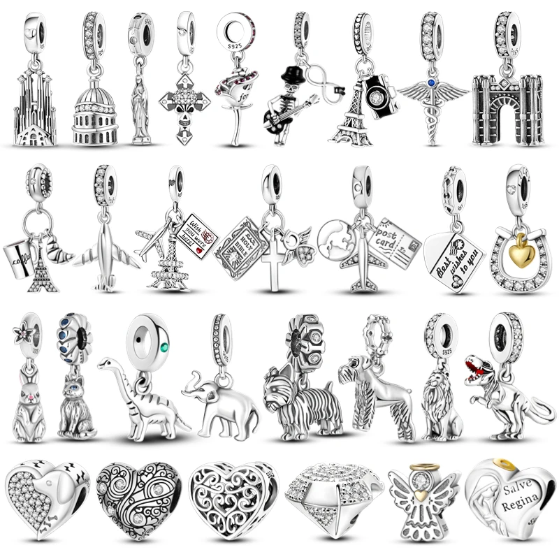 

925 Sterling Silver Charms Tower Angel Wings Gothic Style Pendant Fit original Pandora Bracelet for Women DIY Jewelry Making