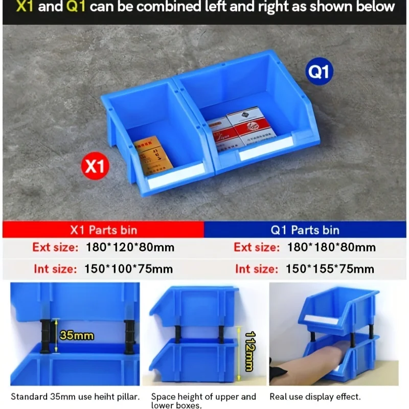 LEADLOONG X1 12pcs 180*120*80mm/7.09*4.72*3.15inch Plastic Stackable Storage Bins Small Tool Component Box for Garage 5