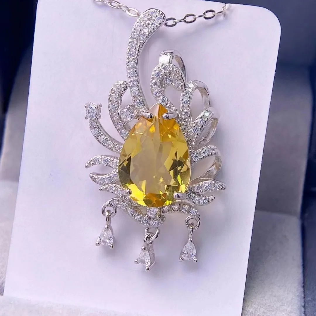 

Кулон из стерлингового серебра S925 с ювелирными изделиями с желтыми кристаллами 10 × 14 мм, изысканный и элегантный