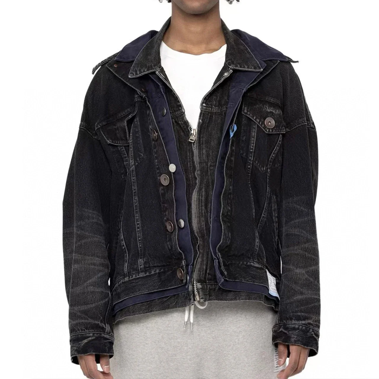 

NIGO Men's Spring/Summer Fashion High Street Trend Multi-Layered Buttoned Old Loose Denim Jacket Ngvp #nigo7687