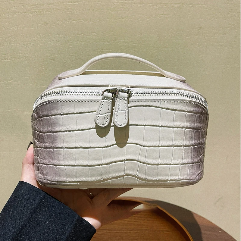 Himalayan Cosmetic Bag Cow Leather Crocodile Pattern Genuine Leather Women's Portable Storage Makeup Bag Travel Toiletry Bag 6