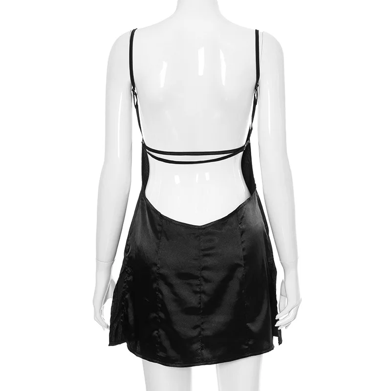 Robe,Mini robe en Satin,dos nu,bretelles,Sexy,tenue de soirée,boîte de nuit,sans manches,blanche