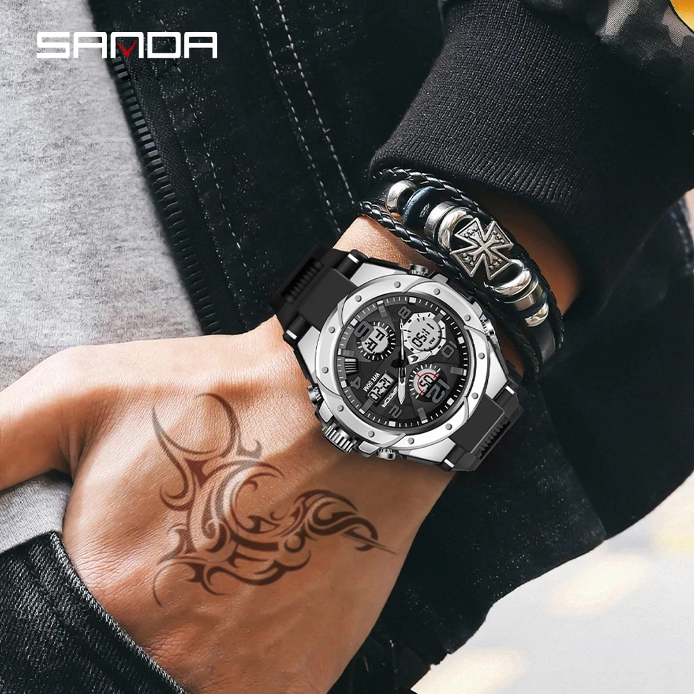 2023 Top Sanda 6008 Waterproof Quartz Watch Men Brand Luxury Men's Watches Sports Wristwatch Shock Clock Man Relogio Masculino