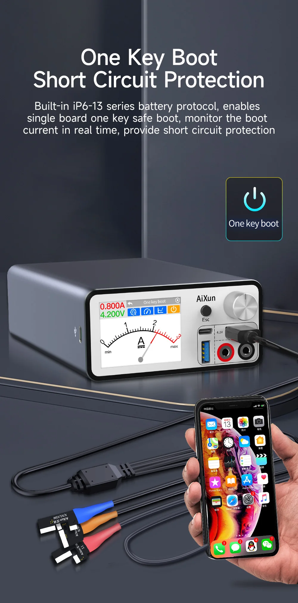 Aixun P2408 Power Supply Test Cable For iPhone 7-12 Series