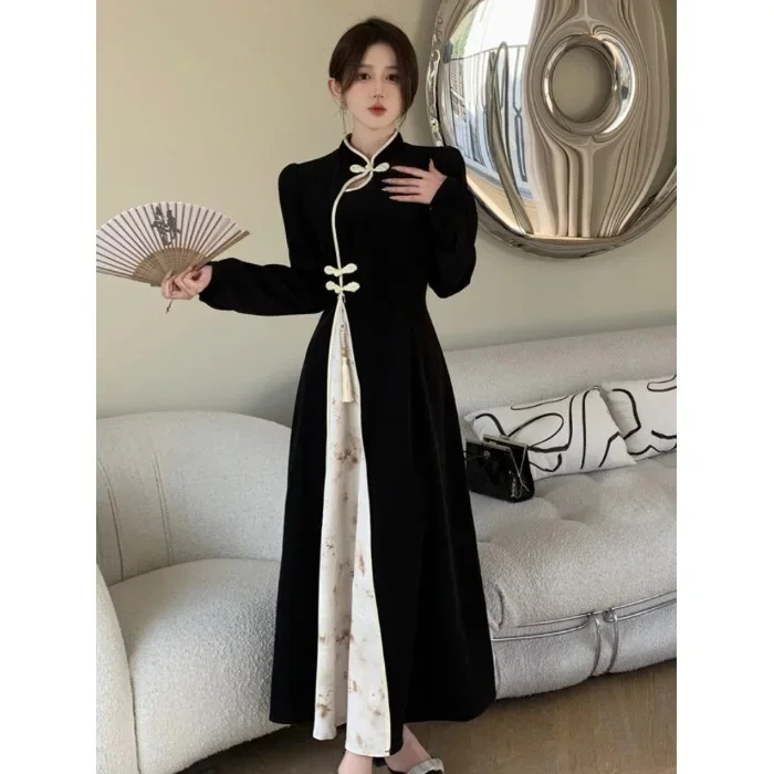 فستان تشيباو اسود طويل