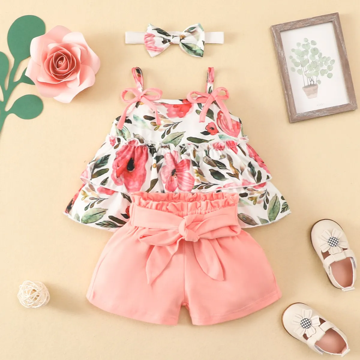 Baby Clothing Set comfotable hibobi Baby Girl Clothes Set 3 Pcs with Headband Summer Vest Sleeveless Children Sets Clothes Suit Casual Floral Outfits 3-24M baby clothes penguin set