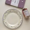 Ceramic Dining Plates Korea Retro Style Niche Deep Blue Lace Bellflower Ceramics Breakfast Dessert Plate Breakfast Plate 4