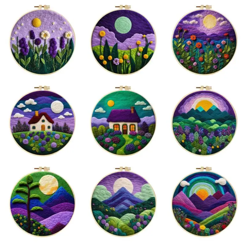 Huatian Cottage Felt Starter Kits for Adults Diy Wool Felting Painting Beginners Kit Embroidery Frame Wool Needlework Crafts