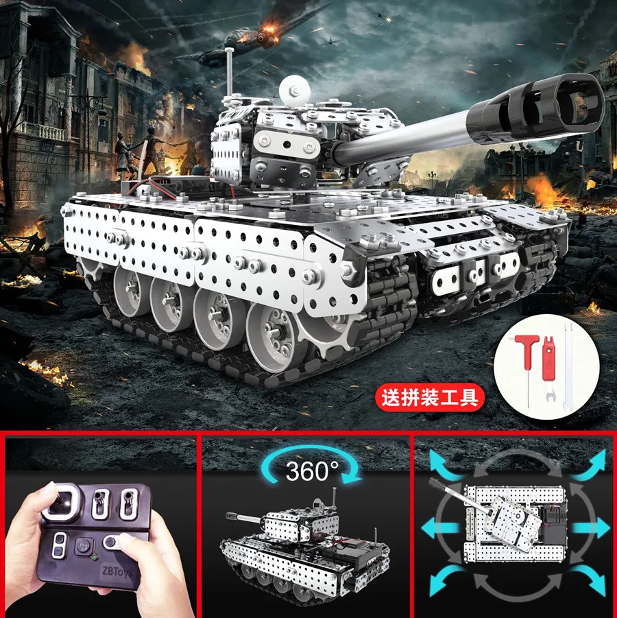 950+pcs Metal Military Remote Control Main Battle Tank Soldier Police Building Block WWII Army Children DIY Toy Gift 2