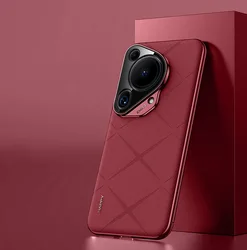 Luxury Leather Case with Camera Lens Protection - Hard Slim Textured Cover for Pura P70 (Wine)