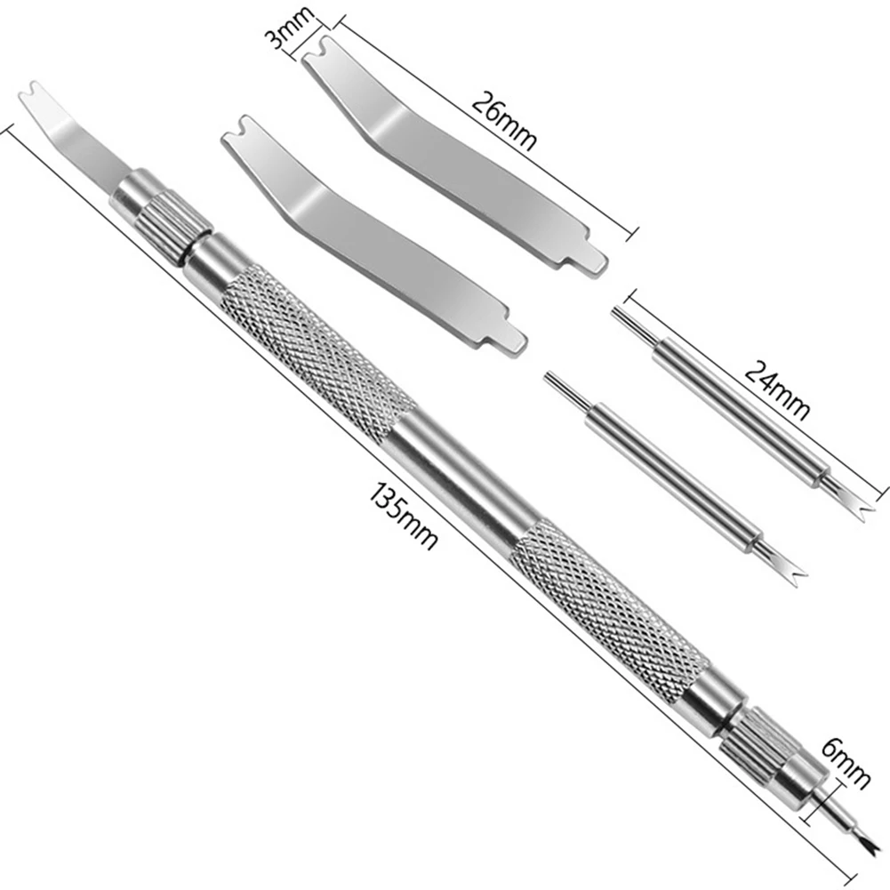 

Hand Tool Watch Repair Tool Metal Pin Barrette Removing Silver Steel Strap With 4 Extra Tips 135mm*6mm Universal
