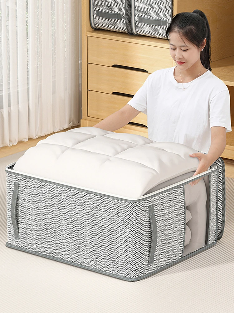 1PC gray clothes storage bag, quilt storage bag, wardrobe clothes sorting bag, with window storage bag, waterproof storage bag, 2