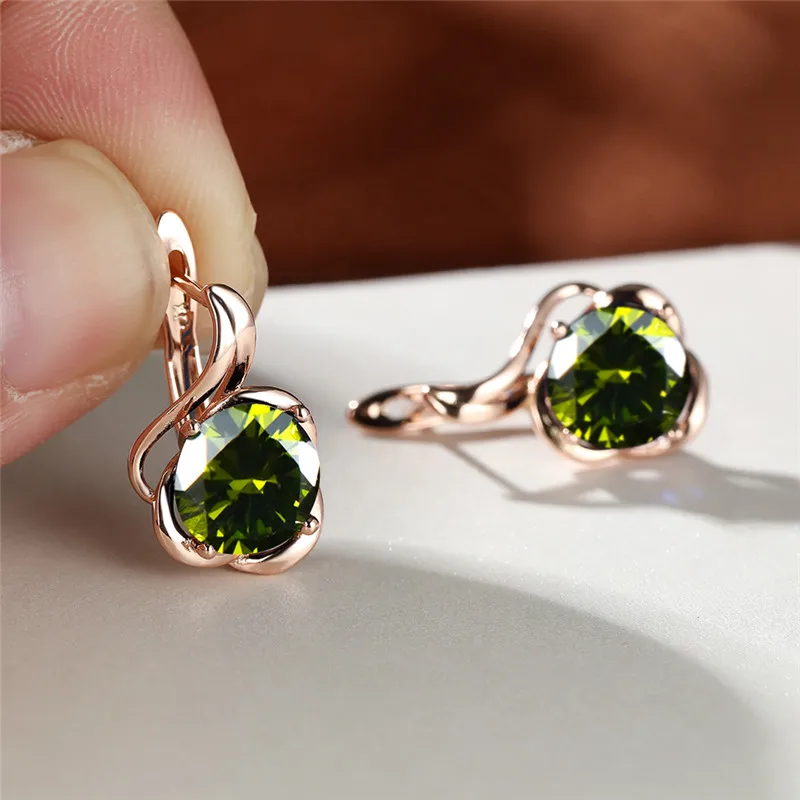 Mystic Rainbow Zircon Flower Earrings Multicolor Crystal Round Stone Hoop Earrings Rose Gold Color Engagement Earrings For Women